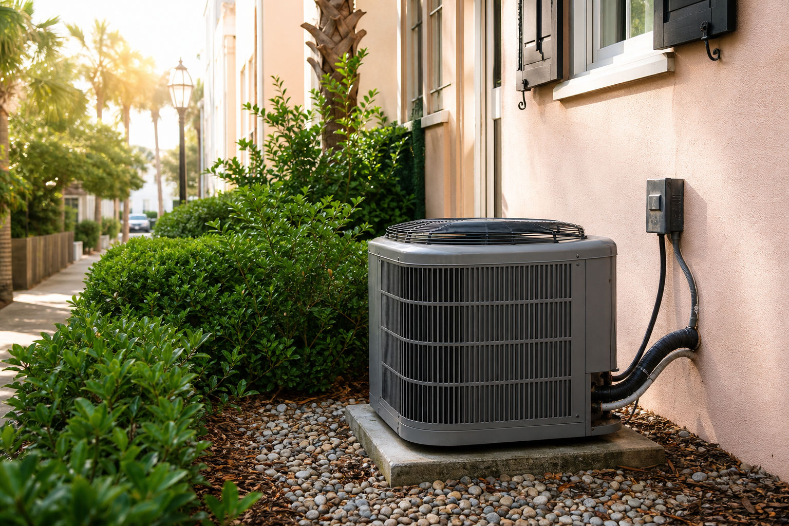 Air conditioning system in Charleston during summer, illustrating preventive HVAC repair