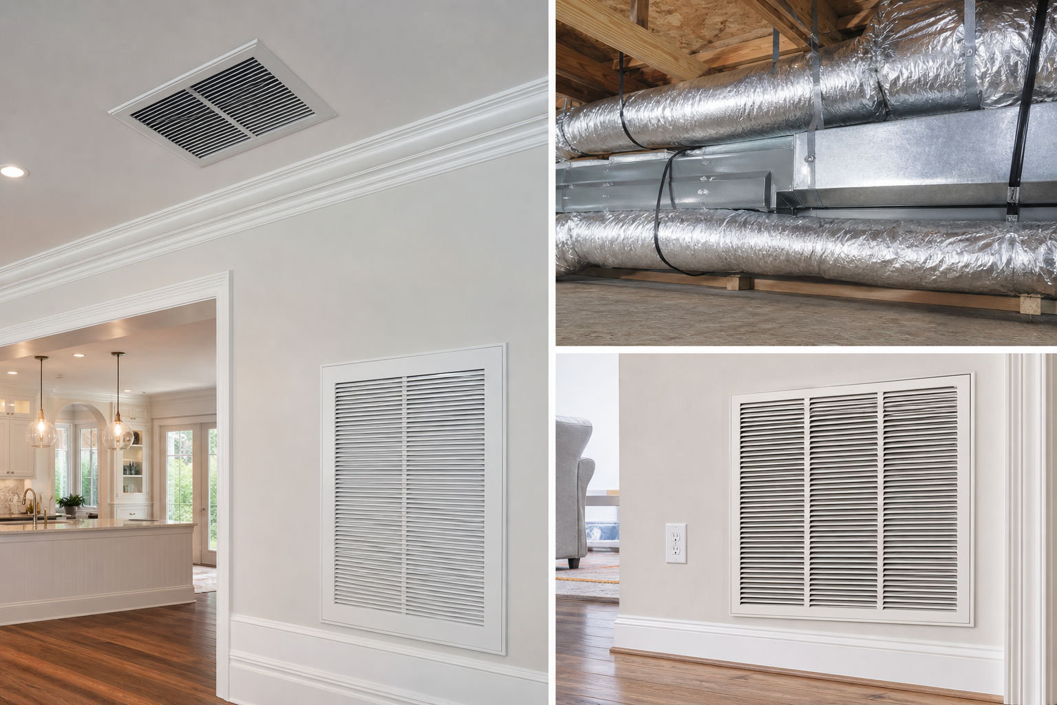 Interior air vents and duct-related airflow points in a home with possible odor concerns