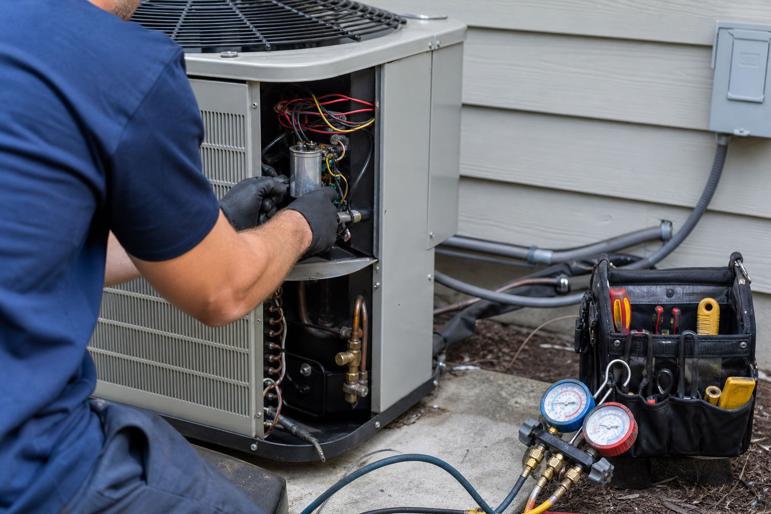 HVAC system being inspected during a service visit