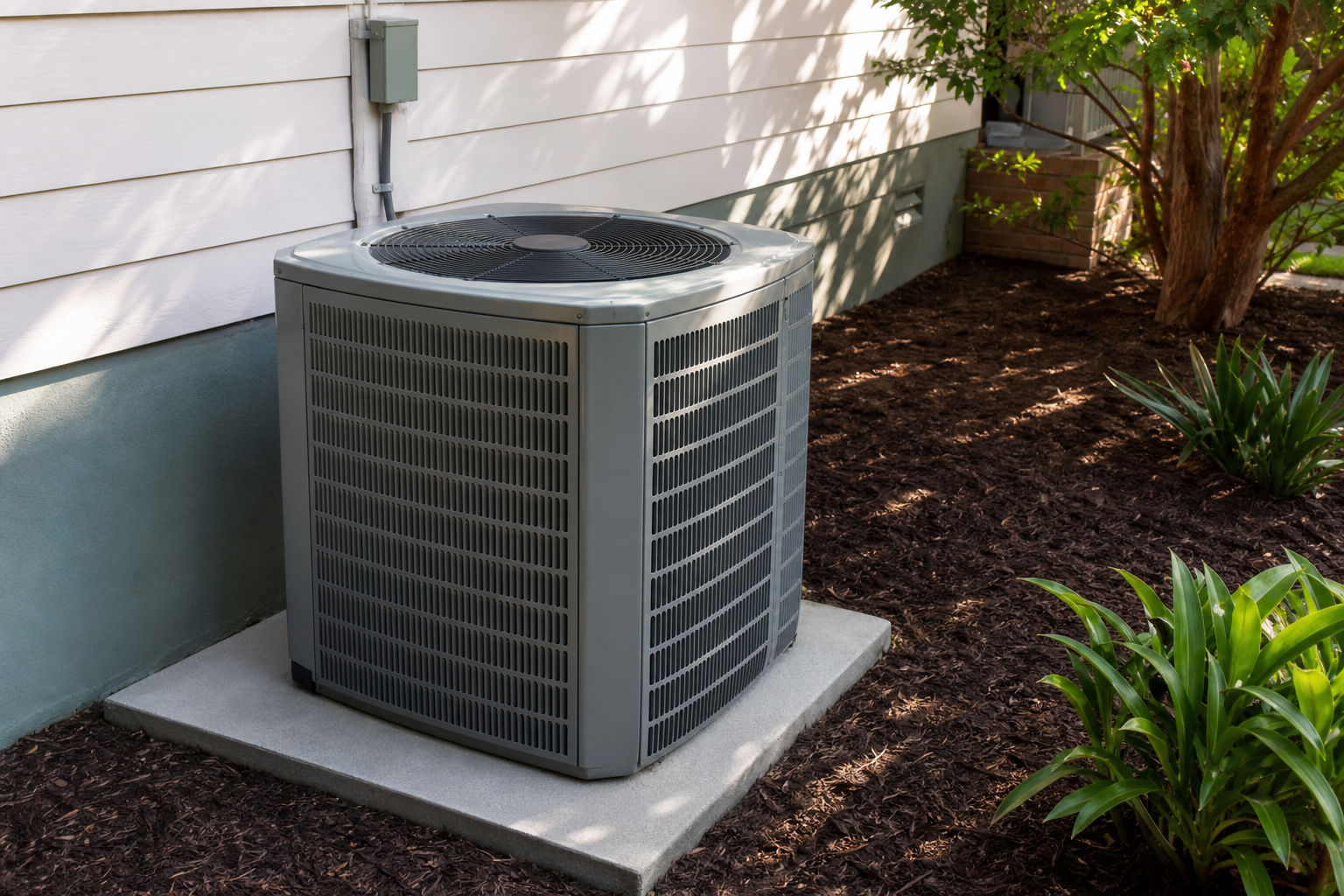 Outdoor air conditioner condenser with clear airflow around the unit