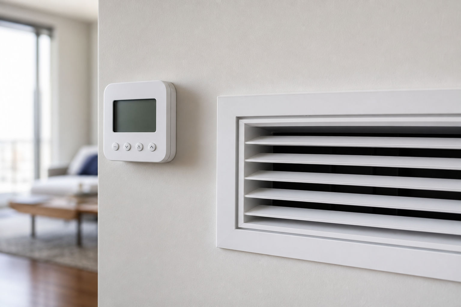 Thermostat and air vent in a well-maintained home