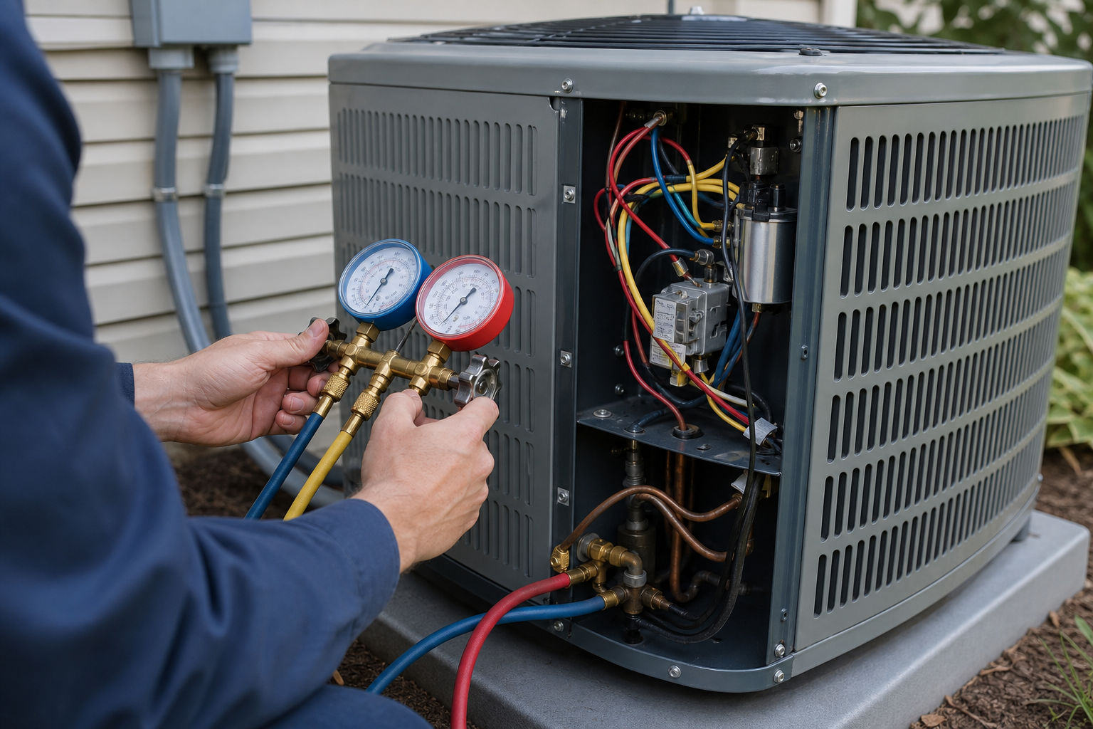 HVAC system being professionally inspected at a local property