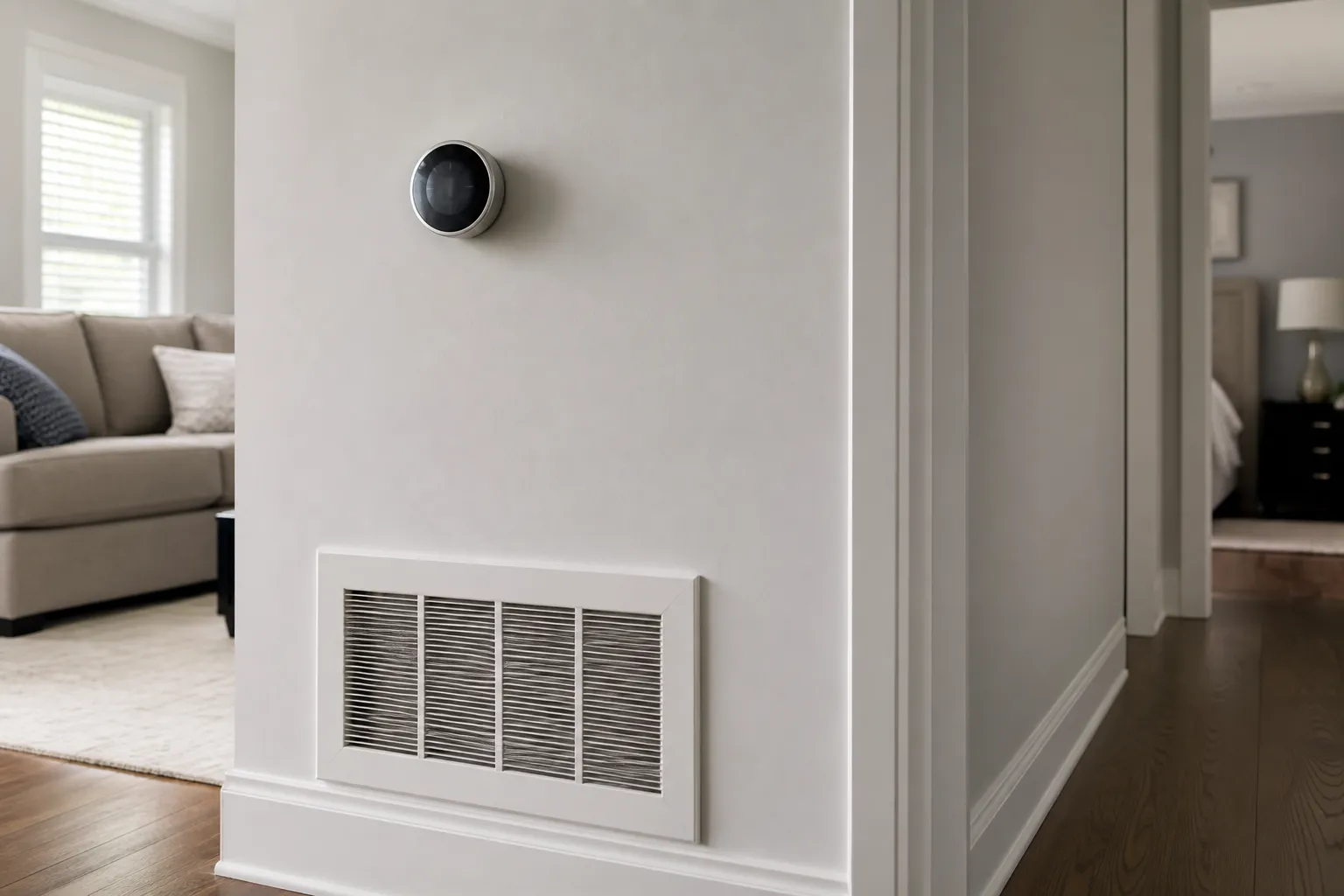 Thermostat and air vent in a West Ashley home showing signs of AC short cycling