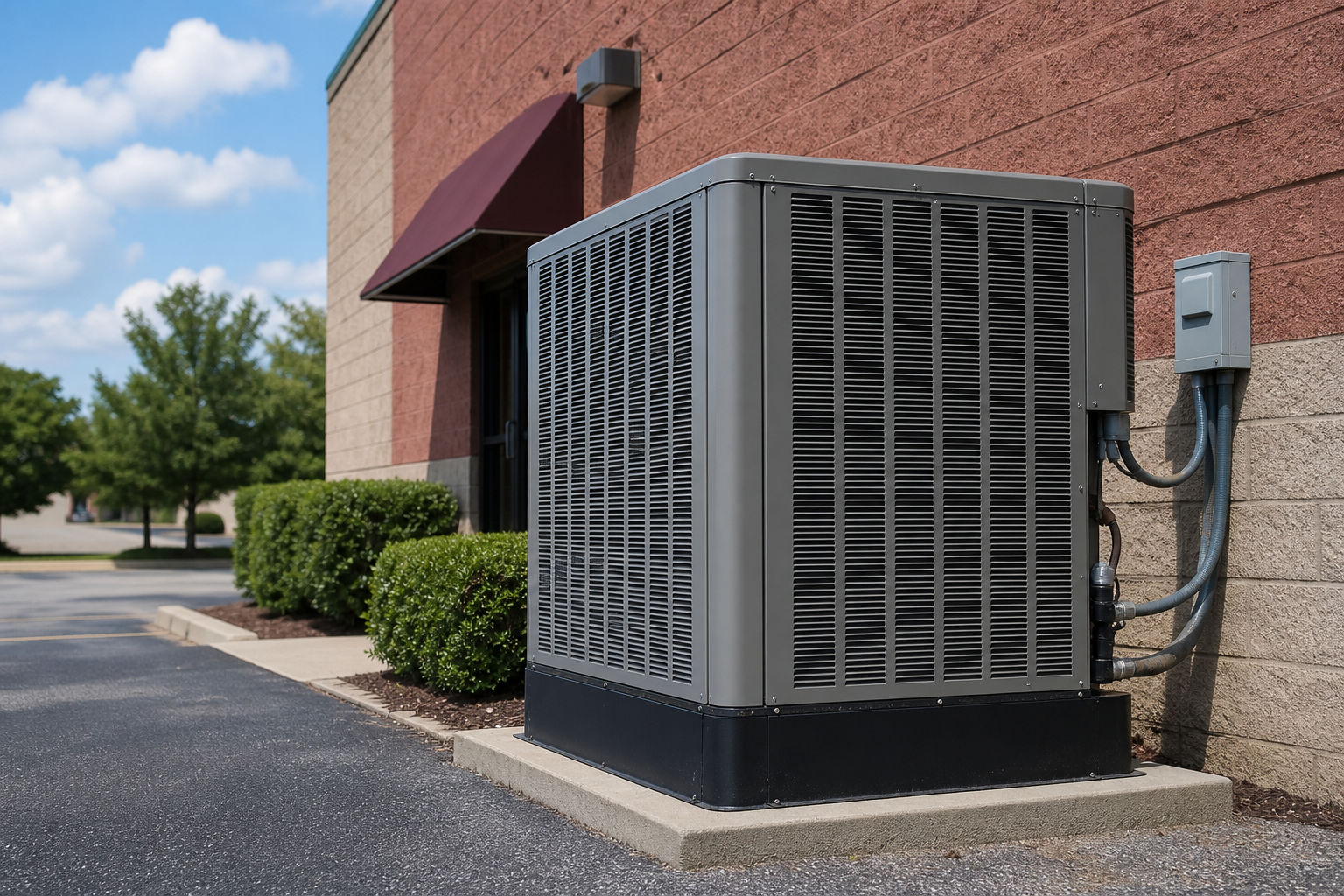 Commercial HVAC equipment outside a local business property