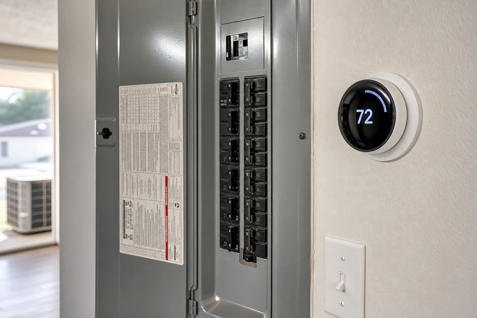 Thermostat and electrical panel checks during home AC troubleshooting
