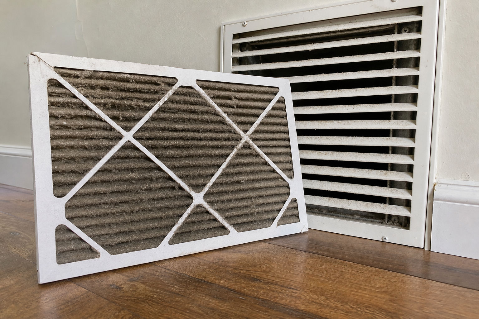 Dirty air filter causing restricted airflow in a home HVAC system