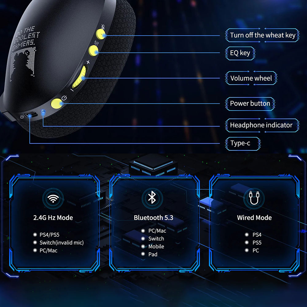 ONIKUMA KUMA THREE MODE E-SPORTS GAMING HEADSET - BLACK view 6