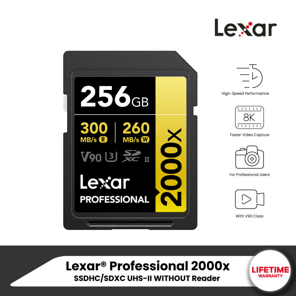 MEMORY CARD LEXAR SD2000X 256GB UHS-II U3 V90 SD CARD FULL-HD 3D 4K 8K RW300/260MB/S view 5