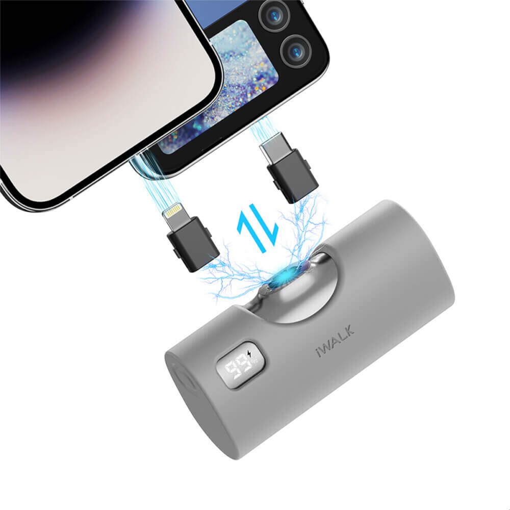 POWERBANK IWALK LINKPODX 5000 MAH SILVER COLOR SWICHABLE TO LIGHTNING OR TYPEC CONECTOR