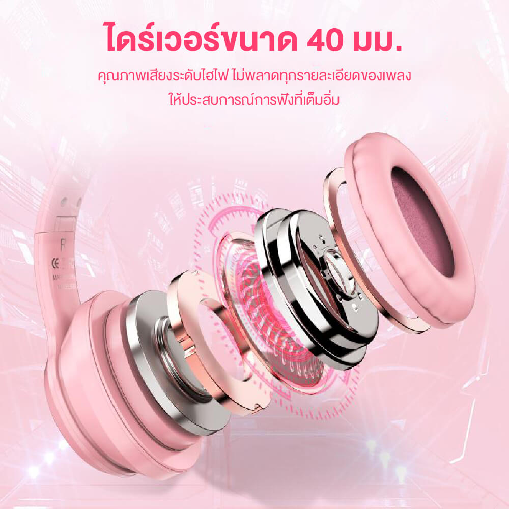 ONIKUMA B90 RGB CAT EAR WIRELESS GAMING HEADSET - PINK view 3