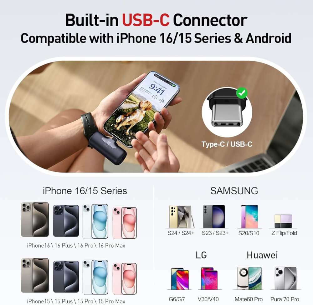Powerbank IWALK LINKPOD5 5500 MAH TypeC Black Color support 22.5W FastCharge view 5