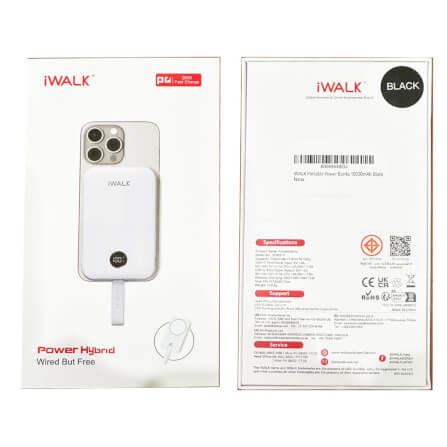 Powerbank IWALK Power Hybrid 10000mAh Black color MagSafe Magnetic Charging support 30W Fast Charge with TypeC and Lightning Built-in Cables view 5