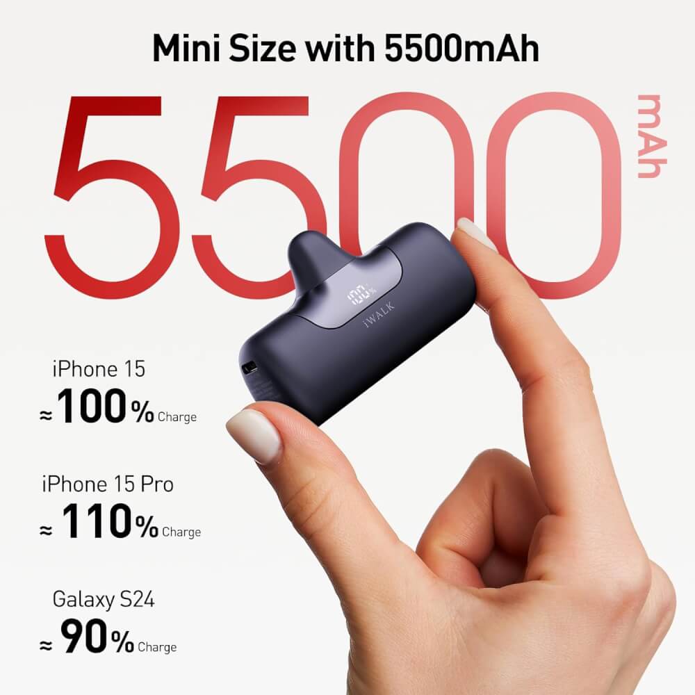 Powerbank IWALK LINKPOD5 5500 MAH TypeC Black Color support 22.5W FastCharge view 3