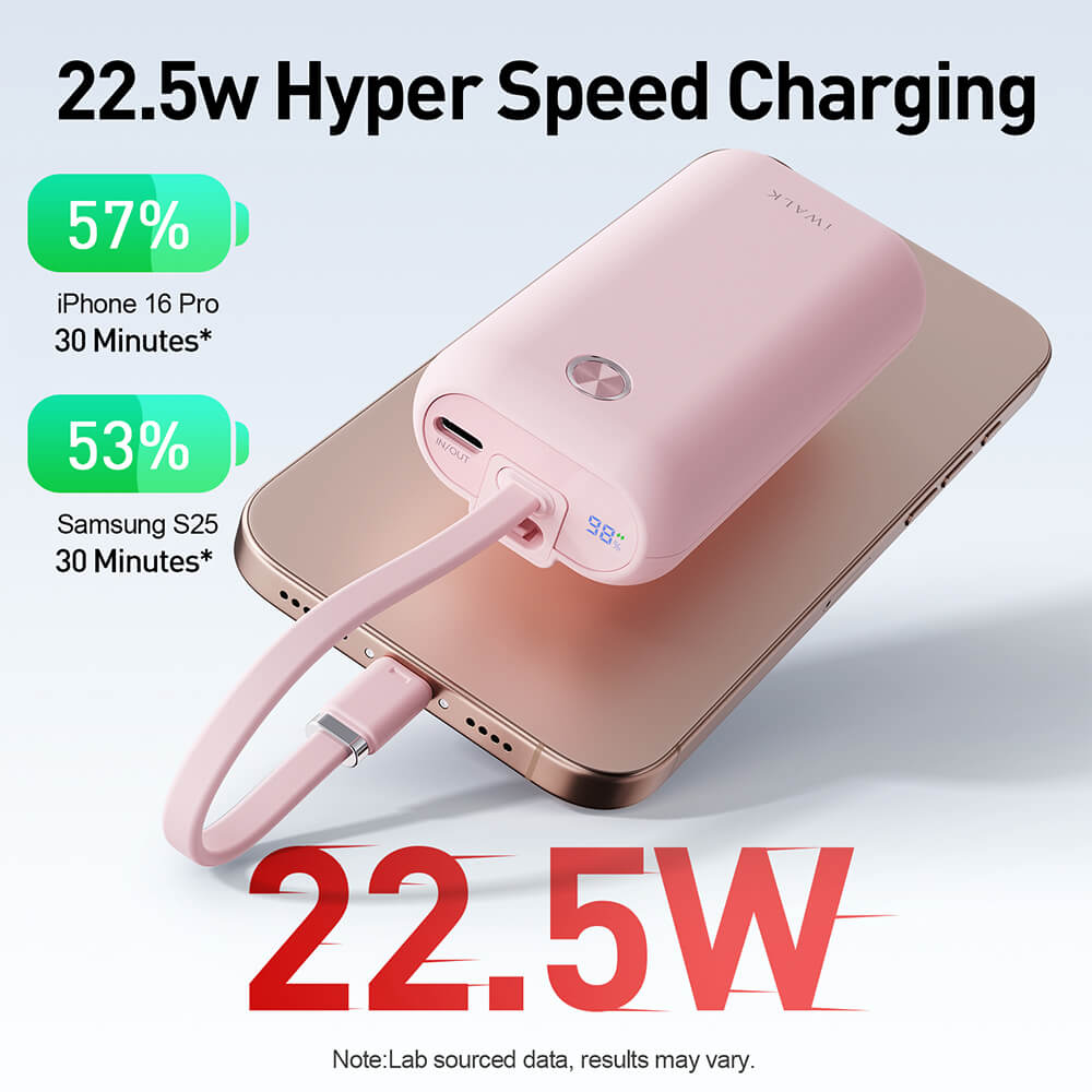 Powerbank IWALK Power Mini 10000 MAH TypeC White Color support 22.5W FastCharge view 3