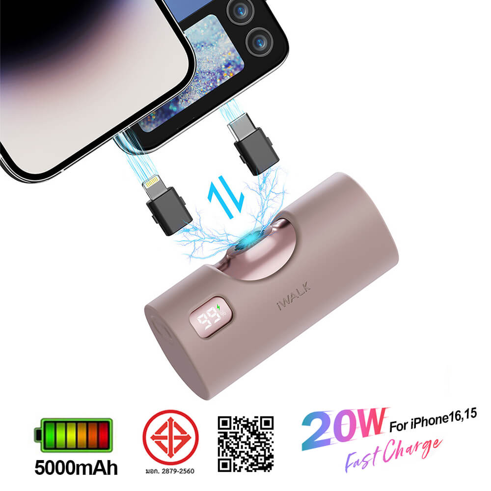 POWERBANK IWALK LINKPODX 5000 MAH SILVER COLOR SWICHABLE TO LIGHTNING OR TYPEC CONECTOR view 9