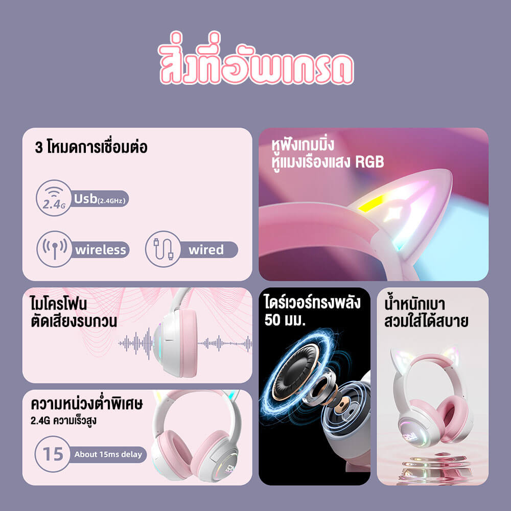 ONIKUMA GT838 THREE MODE WIRELESS HEADPHONE - PINK view 5