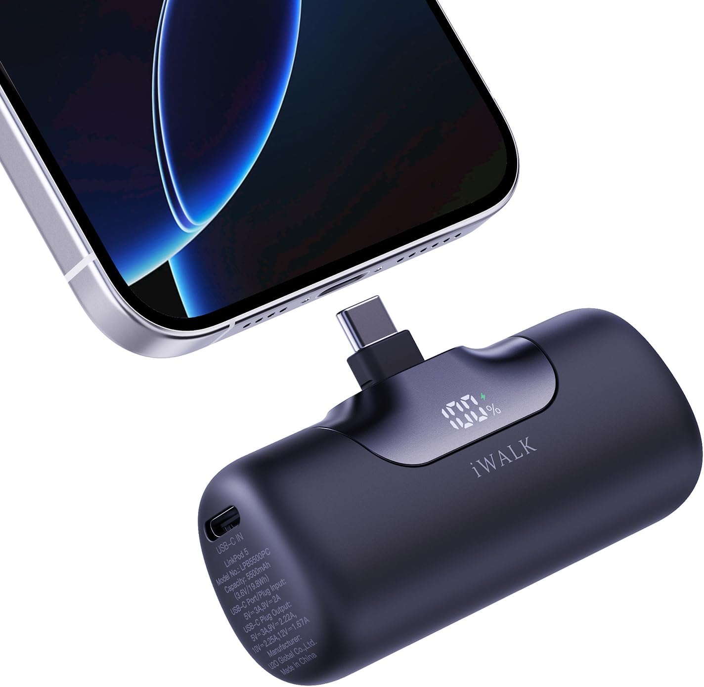 Powerbank IWALK LINKPOD5 5500 MAH TypeC Black Color support 22.5W FastCharge