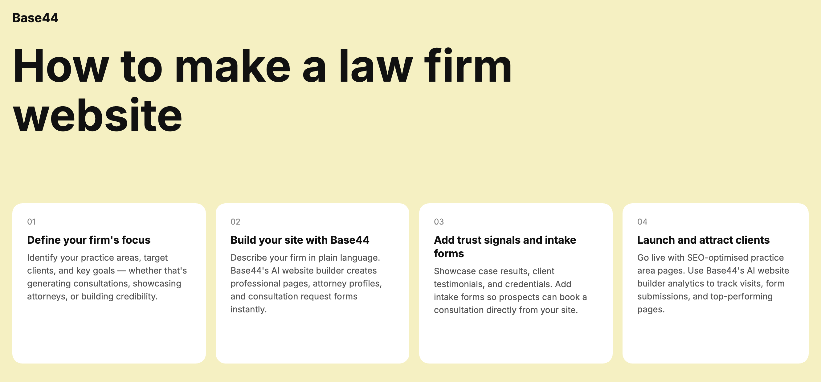 how to create law firm with base44