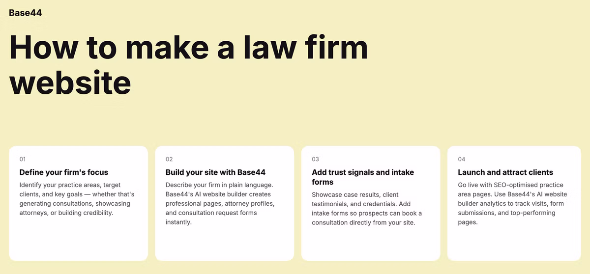 how to create law firm with base44