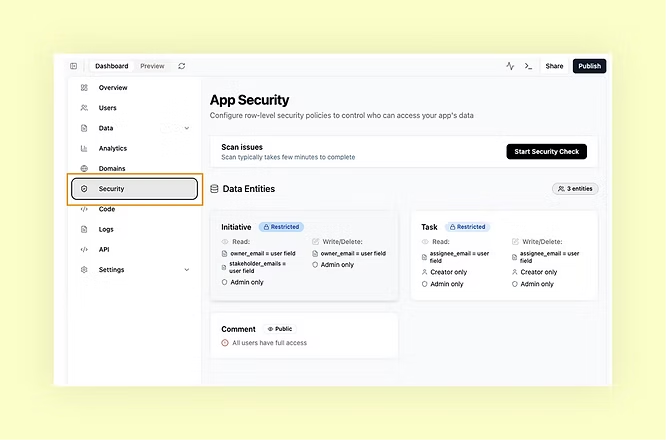 application security 101 - base44 security check feature