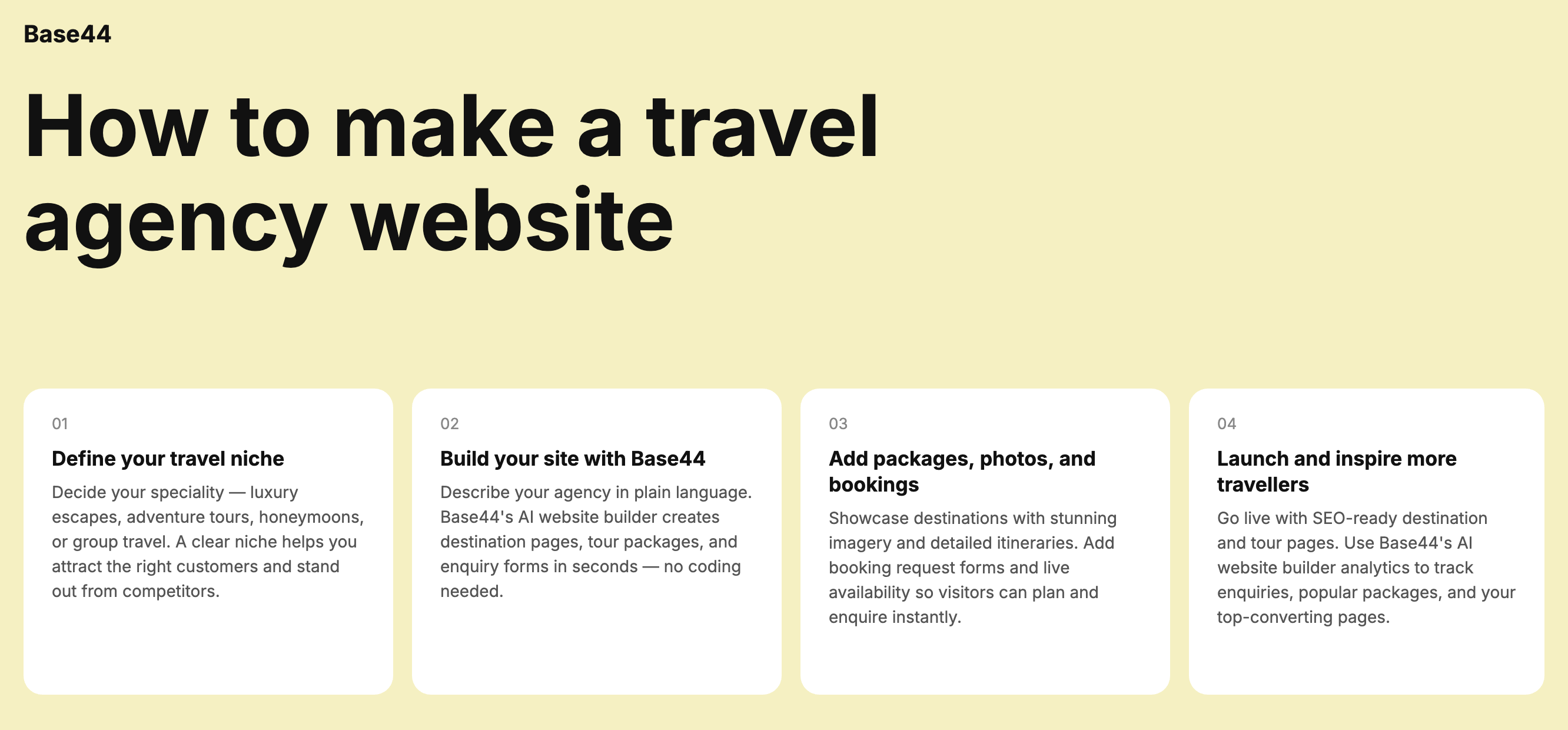 how to make a travel agency website with base44 ai website builder