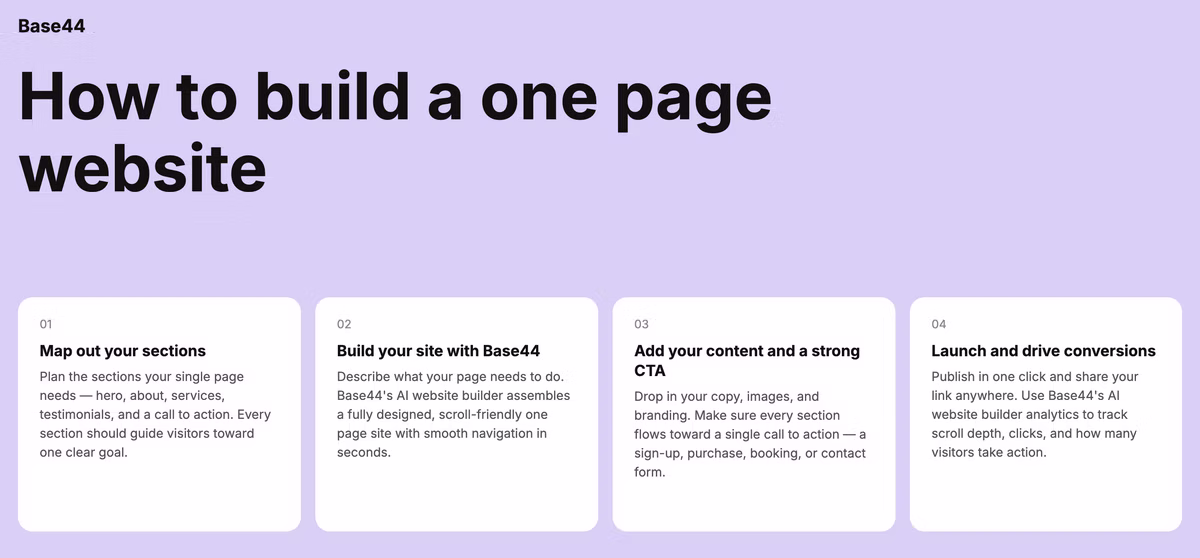 How to build a one page website with base44