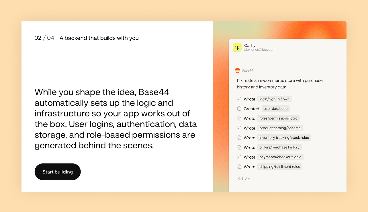 base44 backend features