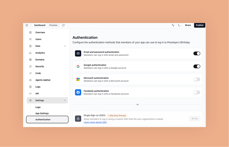 base44 authentication dashboard