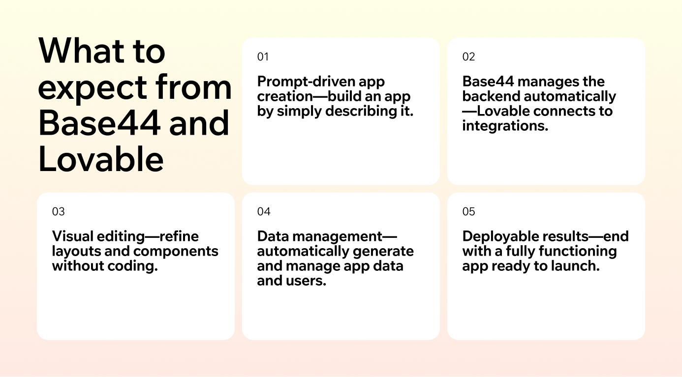 what to expect from base44 vs lovable infographic