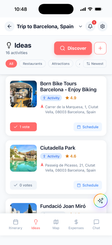 Ideas list with voting and scheduling