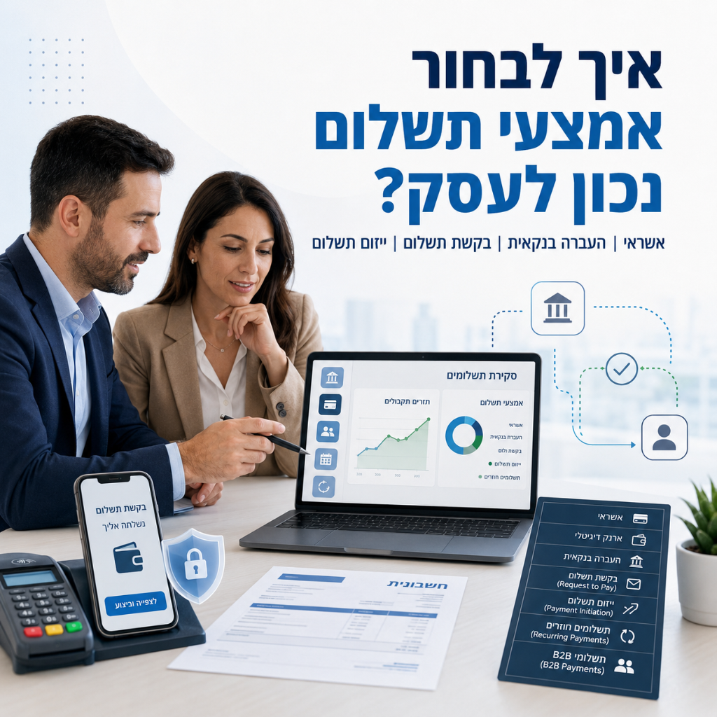 איך לבחור אמצעי תשלום נכון לעסק — אשראי, העברה בנקאית, בקשת תשלום וייזום תשלום