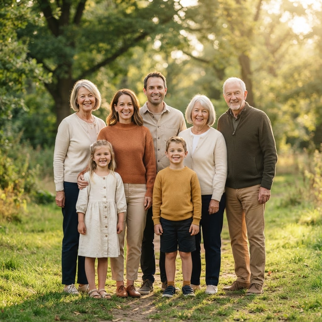 One unified family portrait created from those photos