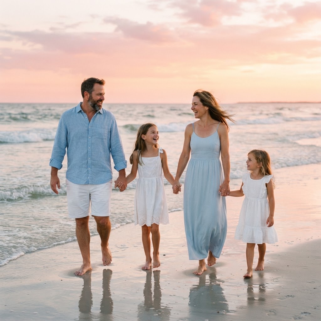 Beach sunset family portrait