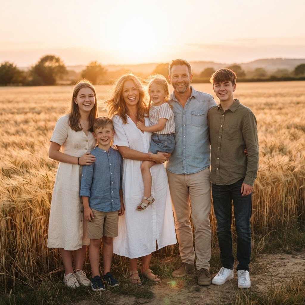 Golden hour outdoors family portrait