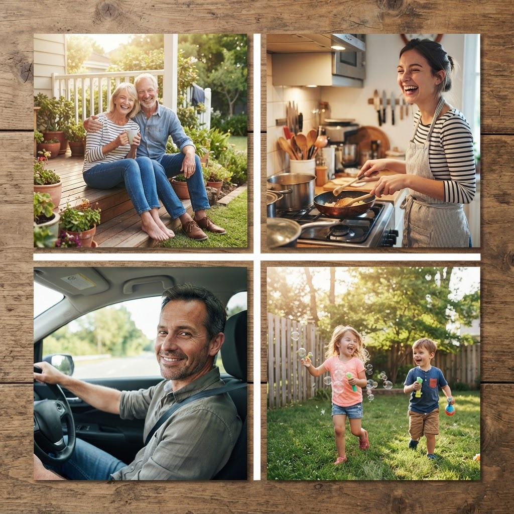 Four everyday phone snapshots of different family members