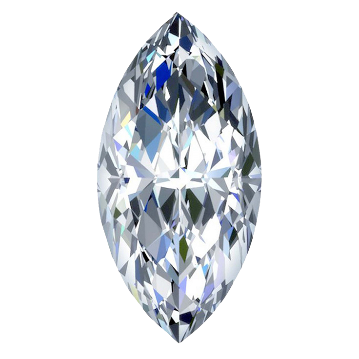 Marquise diamond facet arrangement showing 56-58 facets