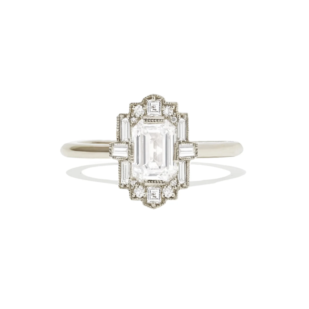 Art Deco emerald cut diamond ring