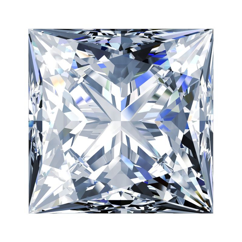 Princess diamond facet arrangement showing 57-76 facets