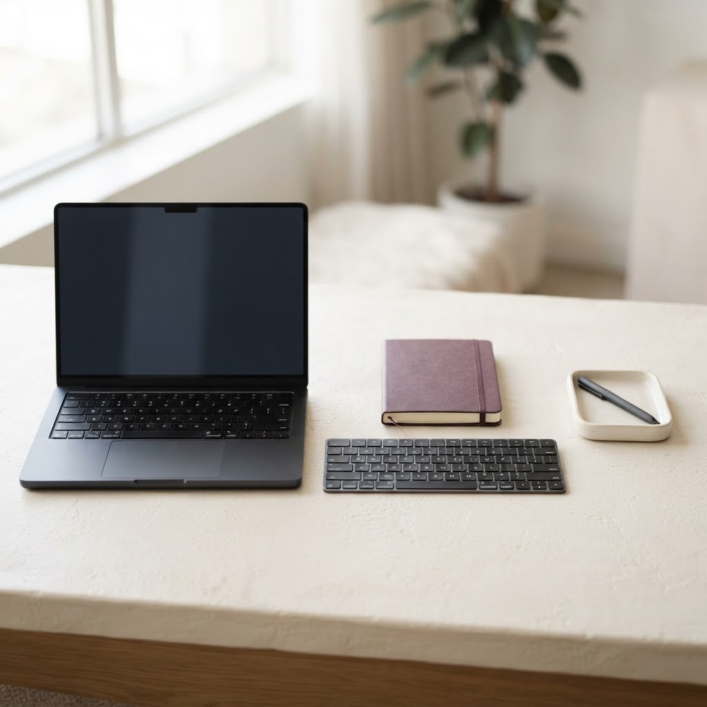 Modern remote work tools arranged on a desk