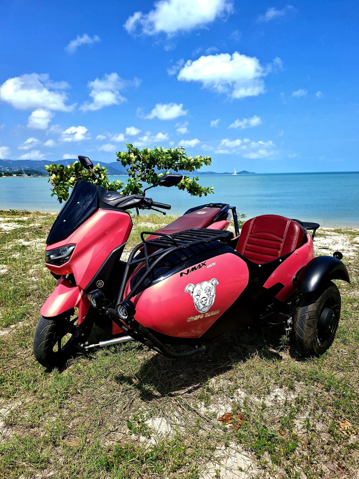 Pink sidecar on a sandy beach in Koh Samui