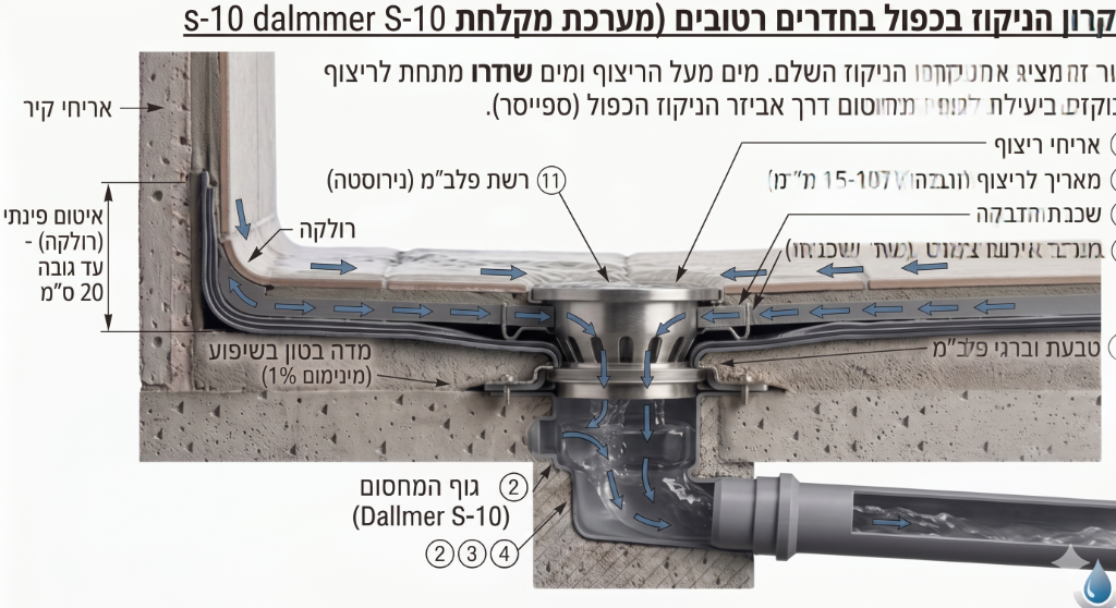 קרון ניקוז כפול בחדרים רטובים – מערכת Dallmer S-10
