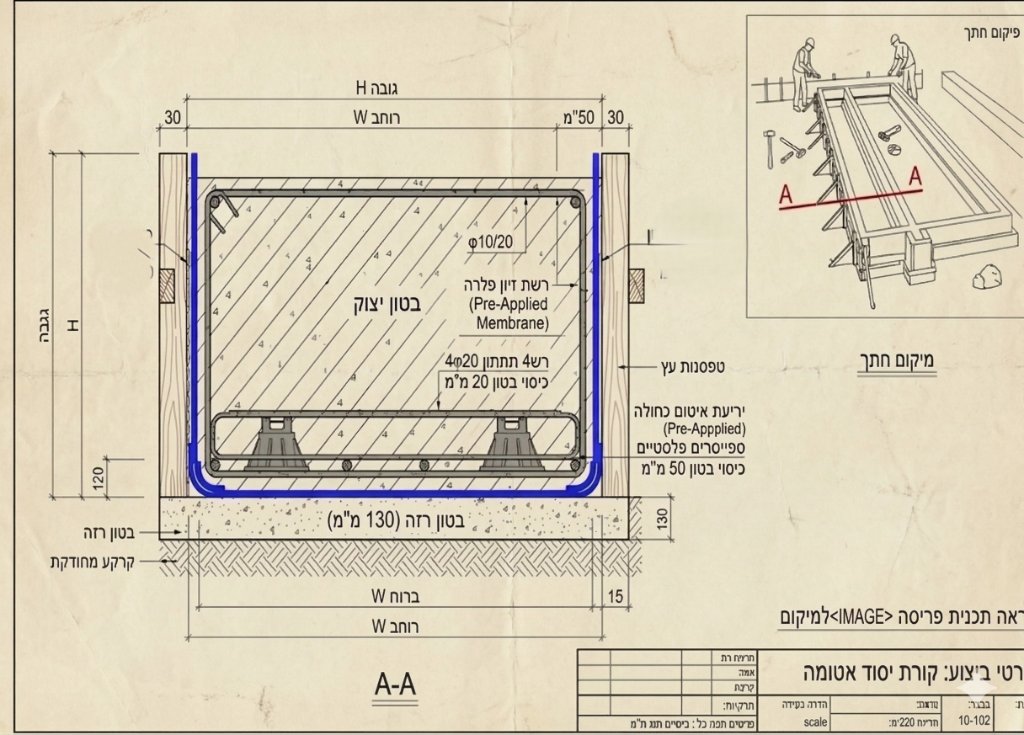 איטום Pre-Applied לקורת יסוד – חתך הנדסי