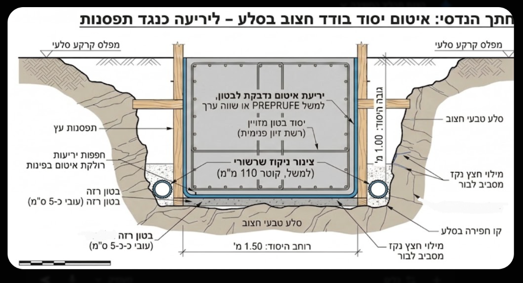 איטום יסוד בודד חצוב בסלע – לירעה כנגד תפסנות