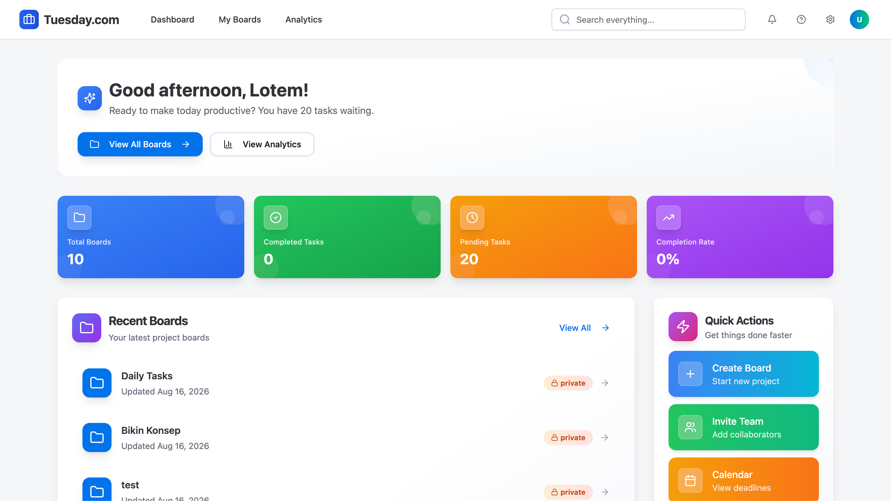 Task management template preview