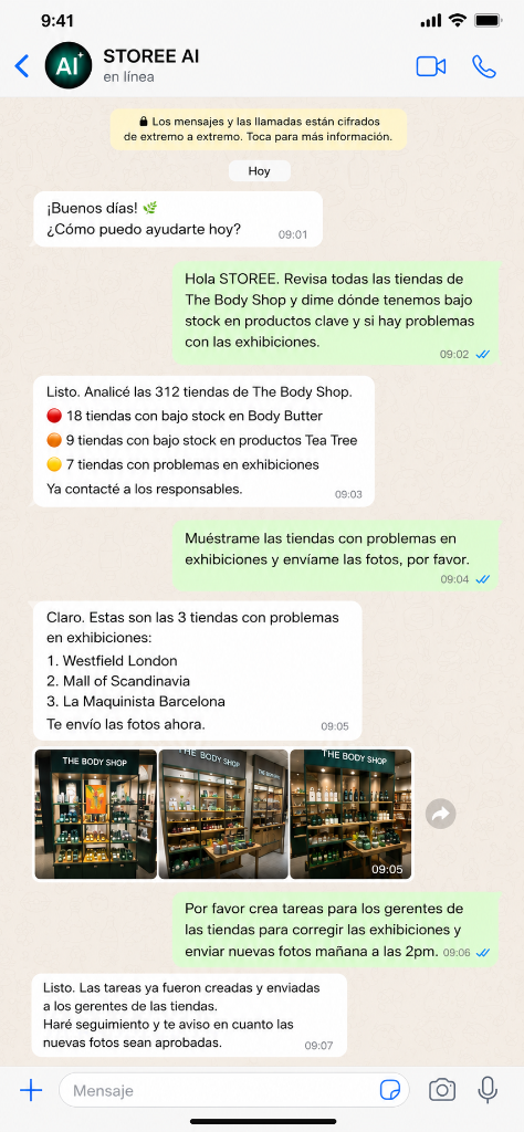STOREE agent controlled via WhatsApp chat