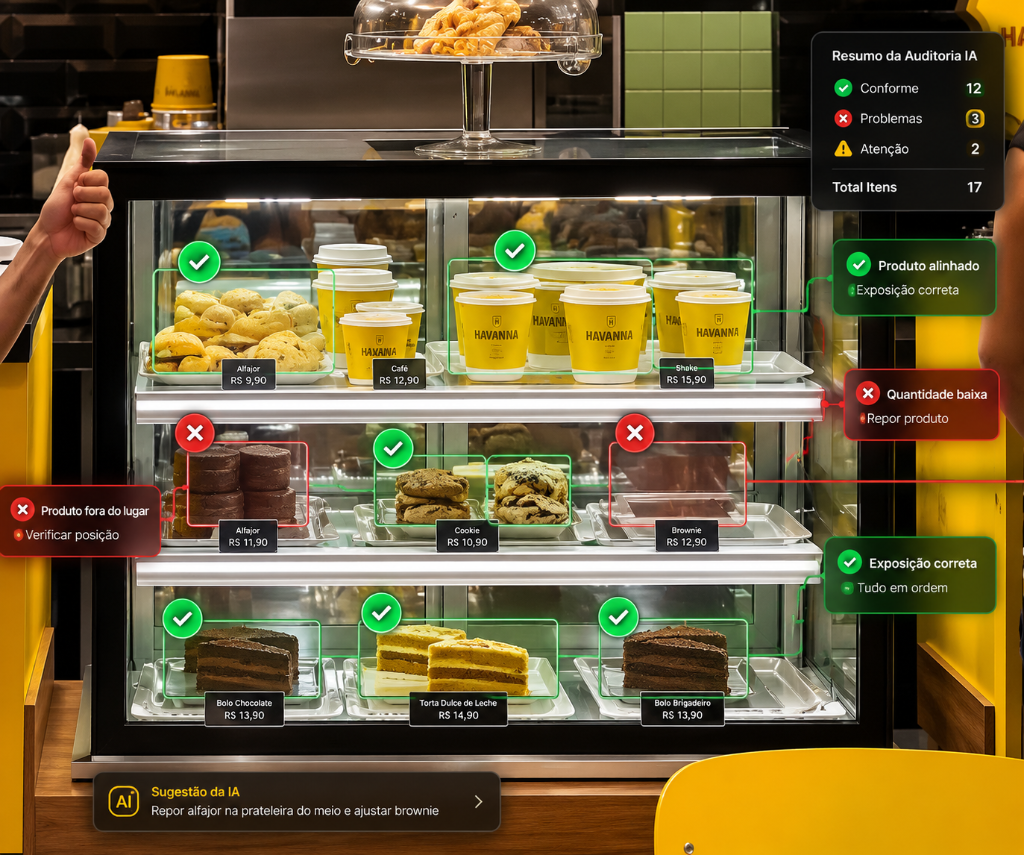AI VM Audit: bounding boxes and compliance labels on Havanna display case