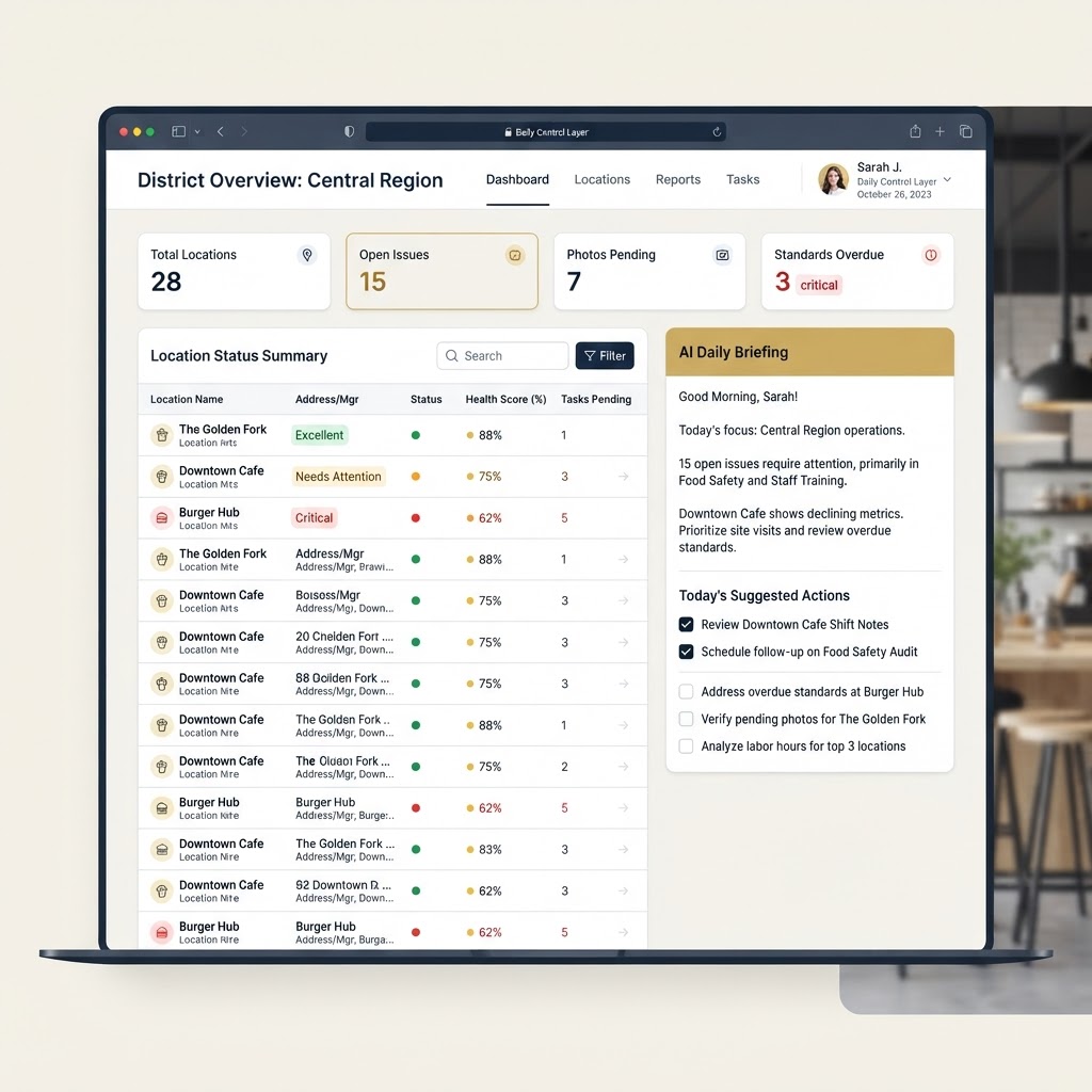 Daily control layer for district and quality managers