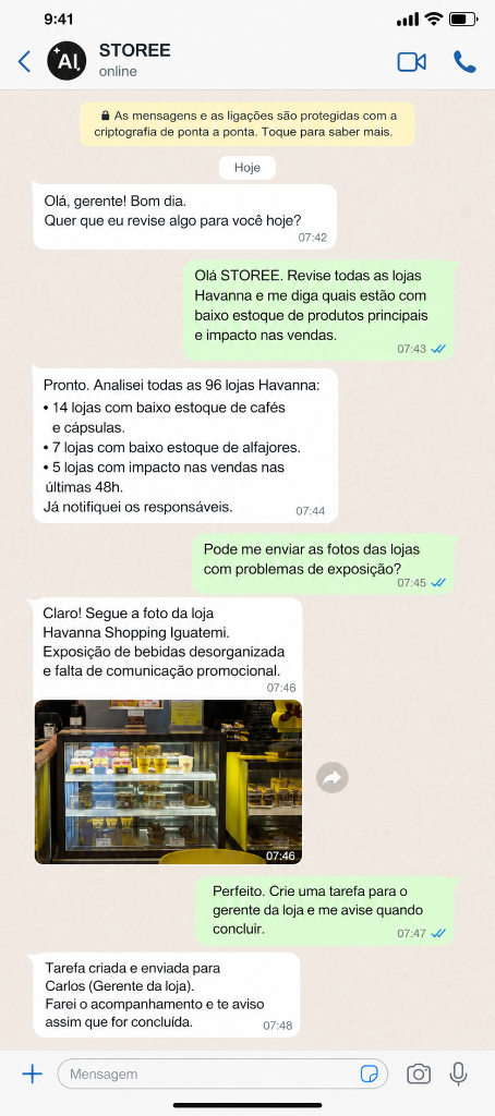 STOREE agent controlled via WhatsApp chat