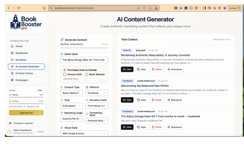 Book Booster Pro AI Content Generator screenshot