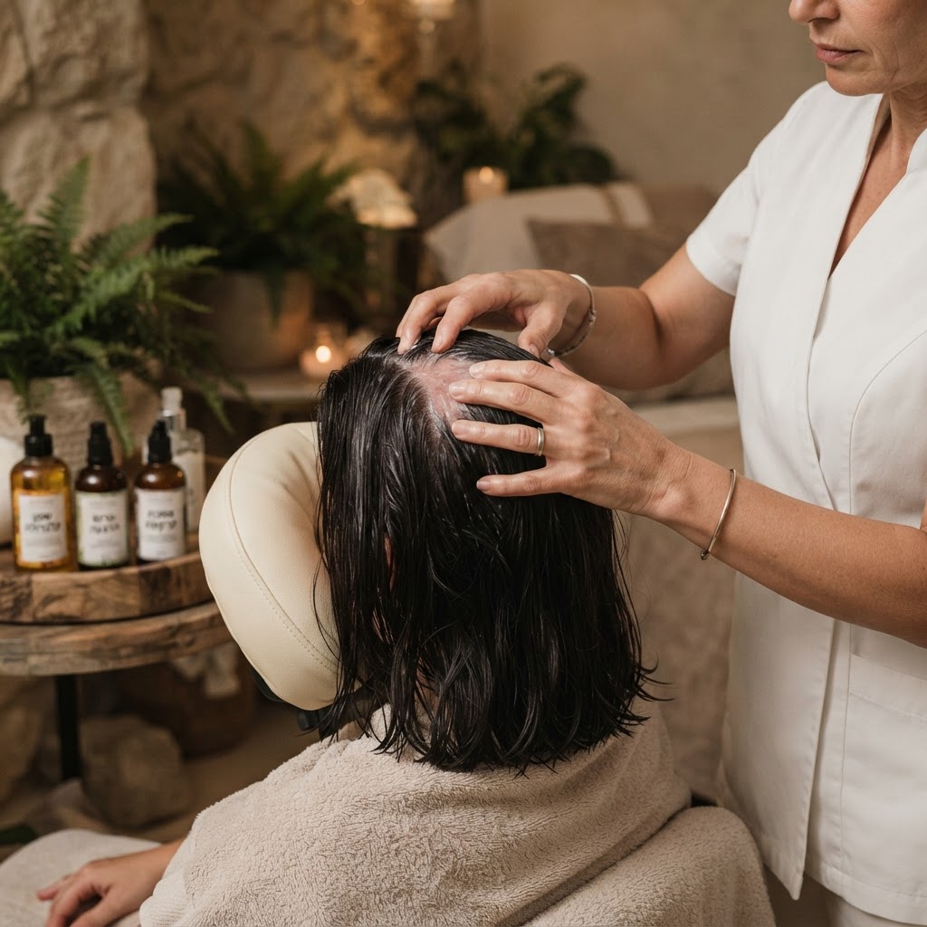 ליאת יעקב בתהליך אבחון קרקפת מקצועי ב-Liat Spa Clinic בפתח תקווה